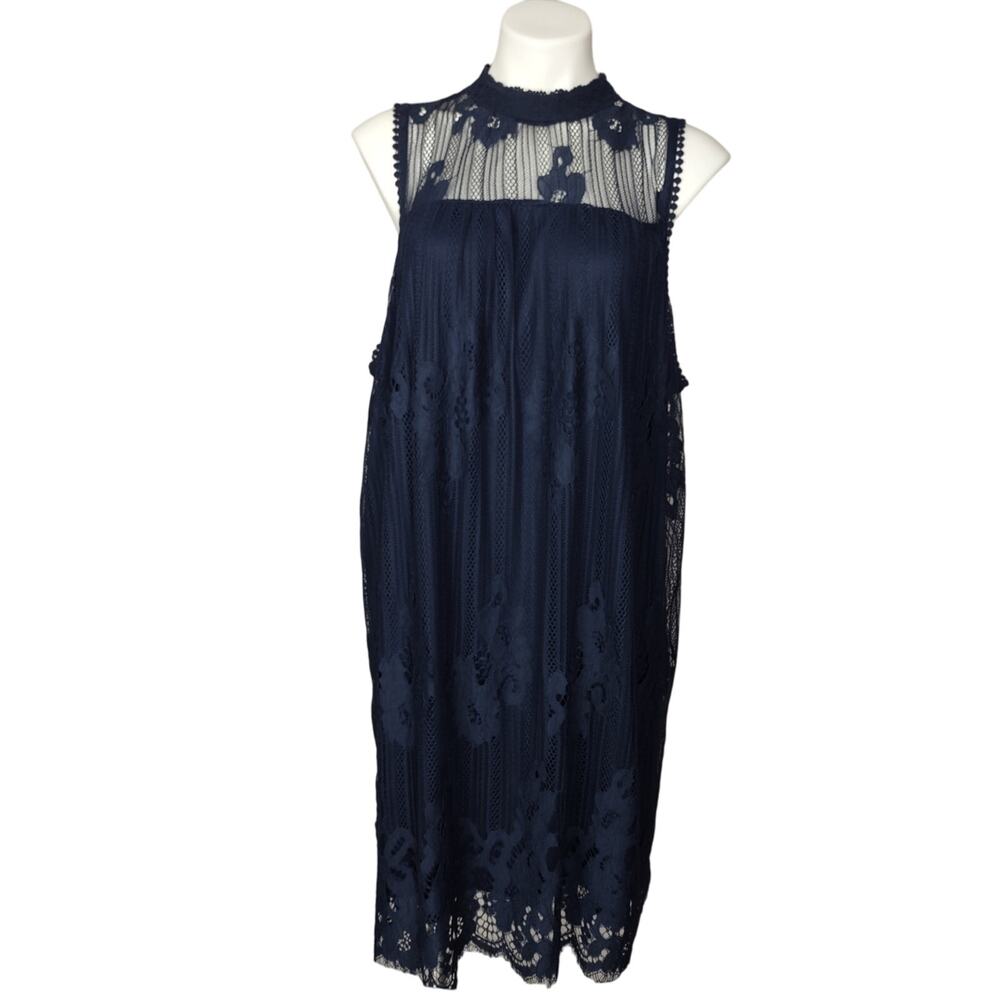 Maurices High Neck Sleeveless Eyelet Lace Blue Dress Size 2